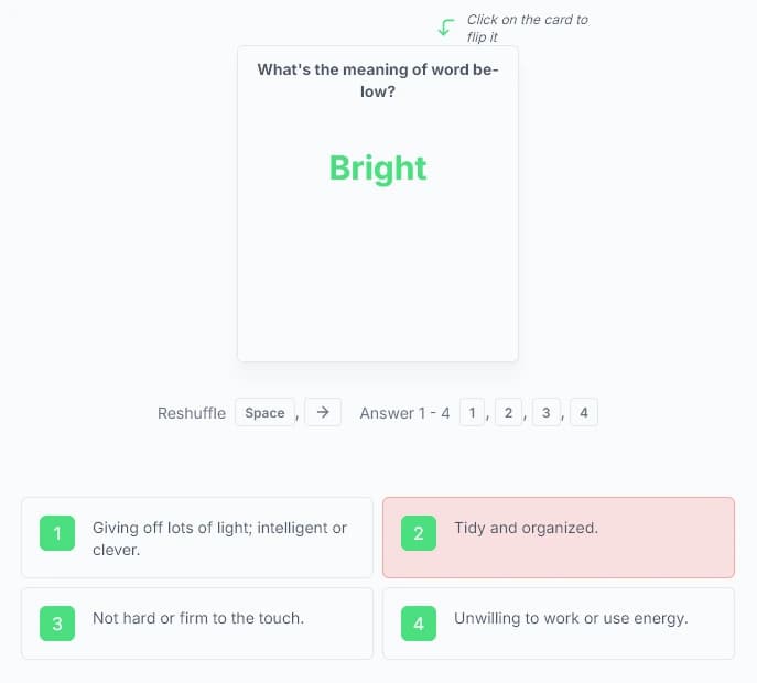 Detailed flashcard wrong answer