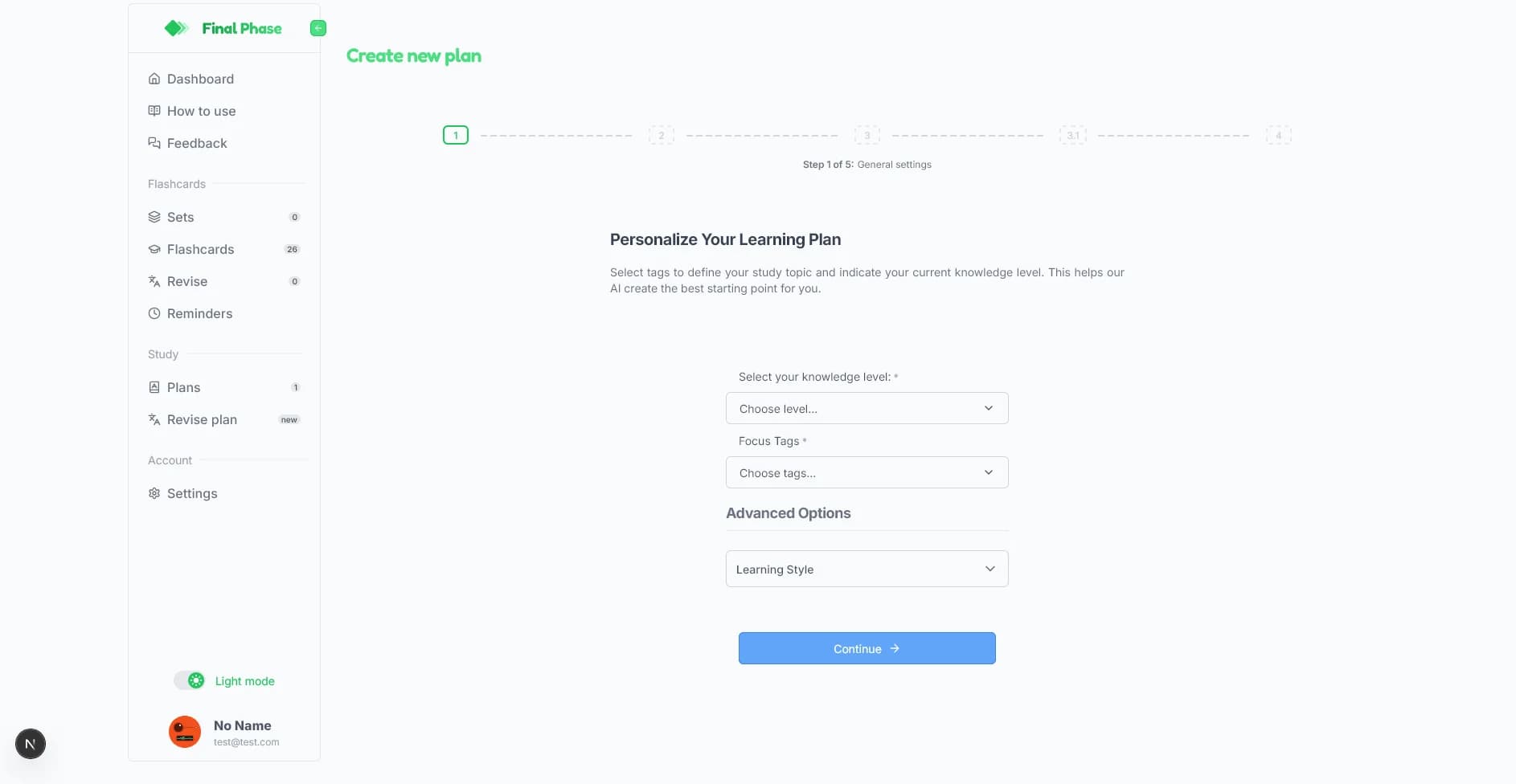 Study Plan Creation Step 1